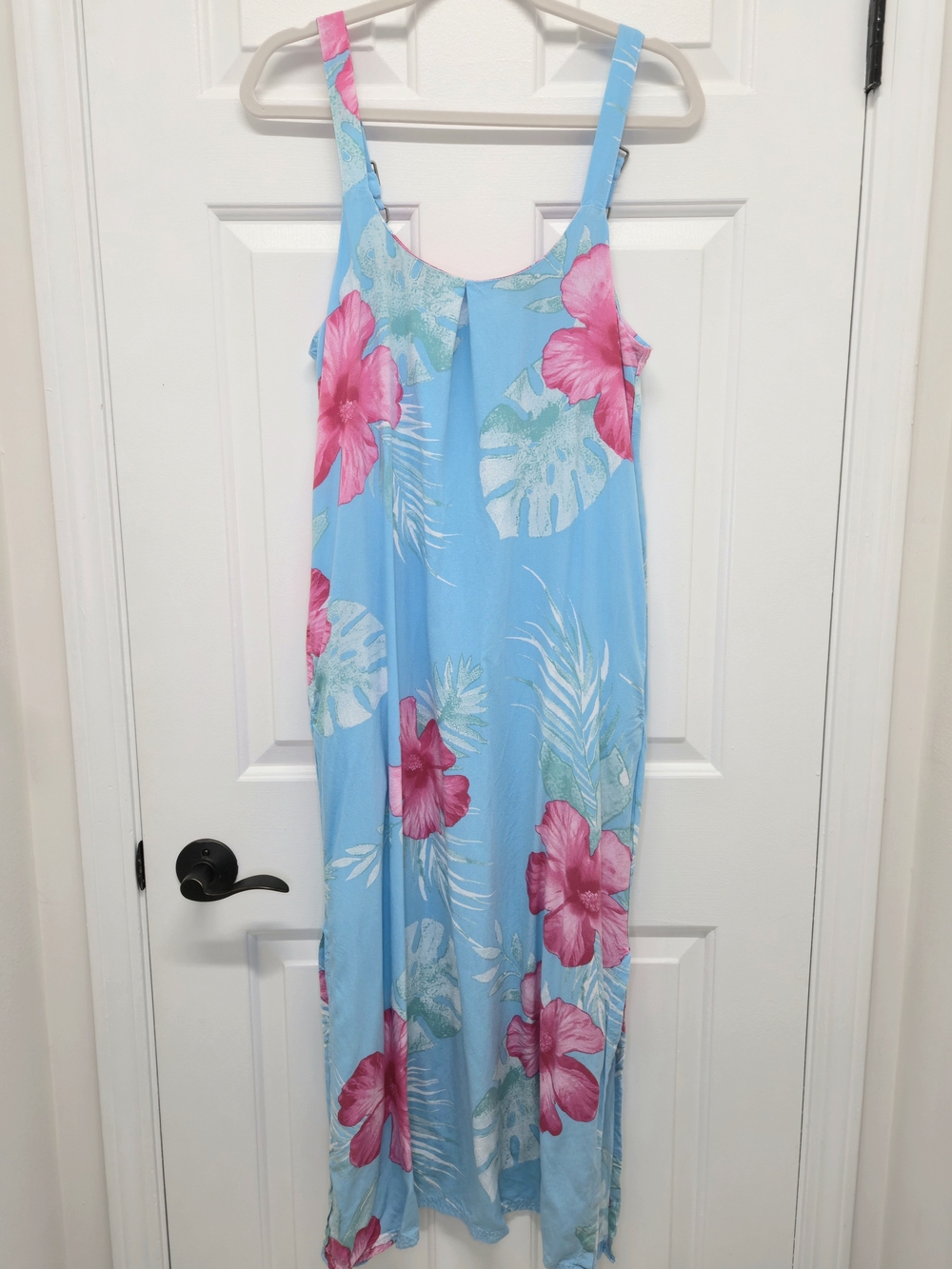 Margaritaville tropical blue pink hibiscus floral maxi dress women's medium